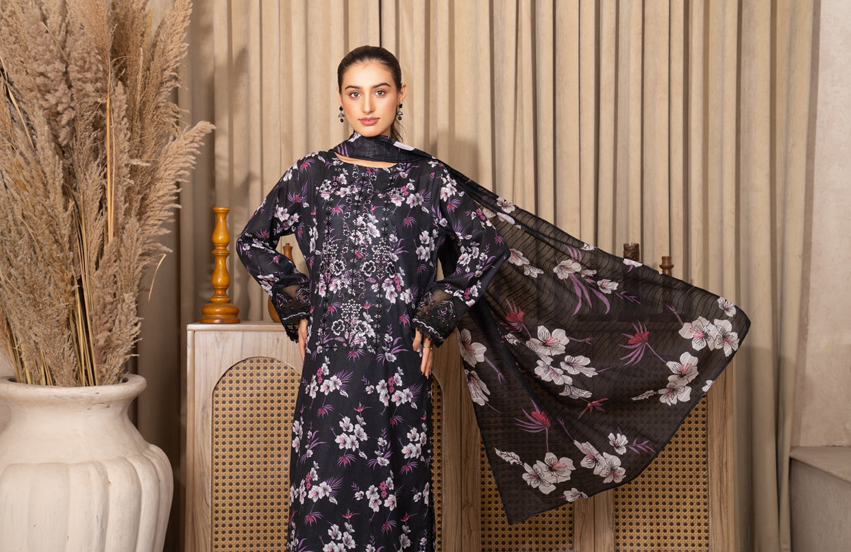 Iznik Inspired Summer/Spring Lawn- Black Floral