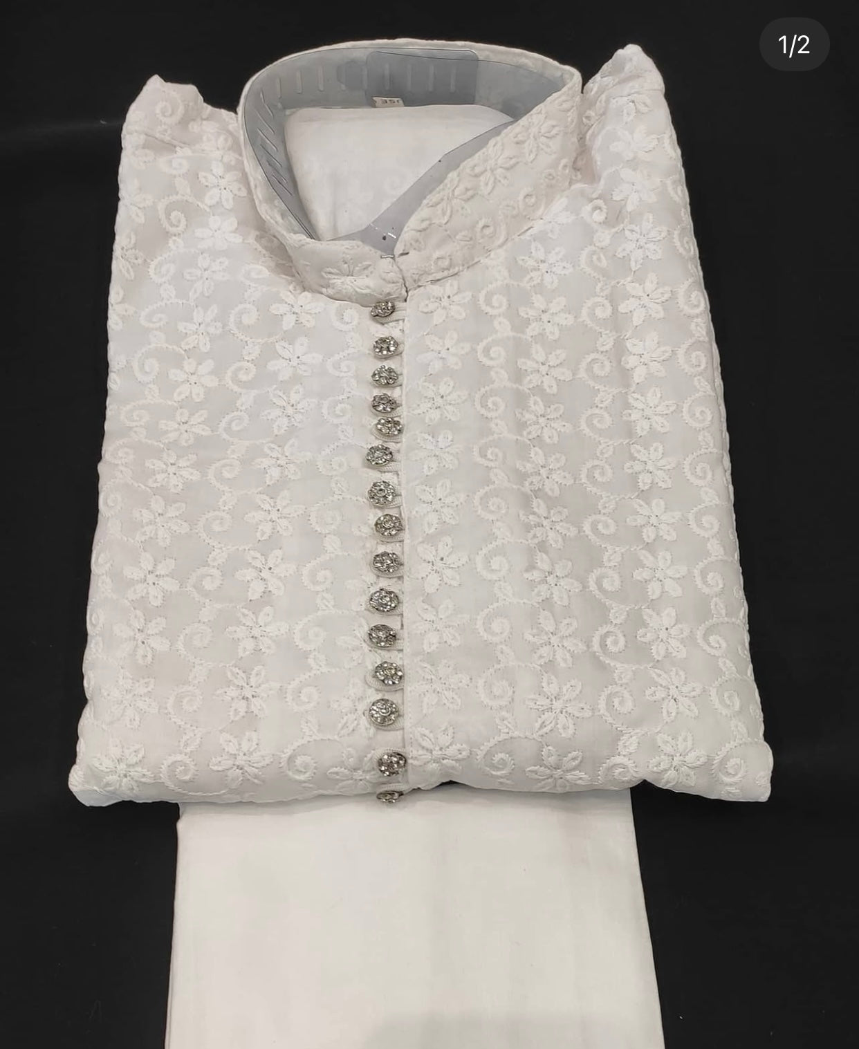 WHITE CHIKAN Kurta Pyjama BOYS