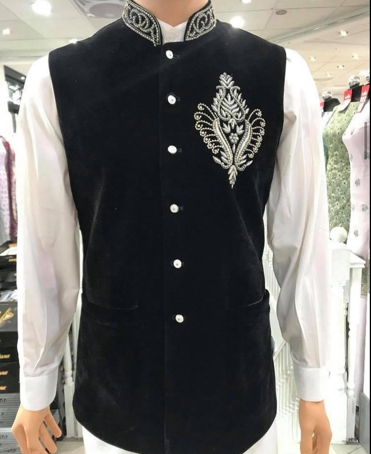 Velvet Boys Waistcoat Black Embroidered Fancy