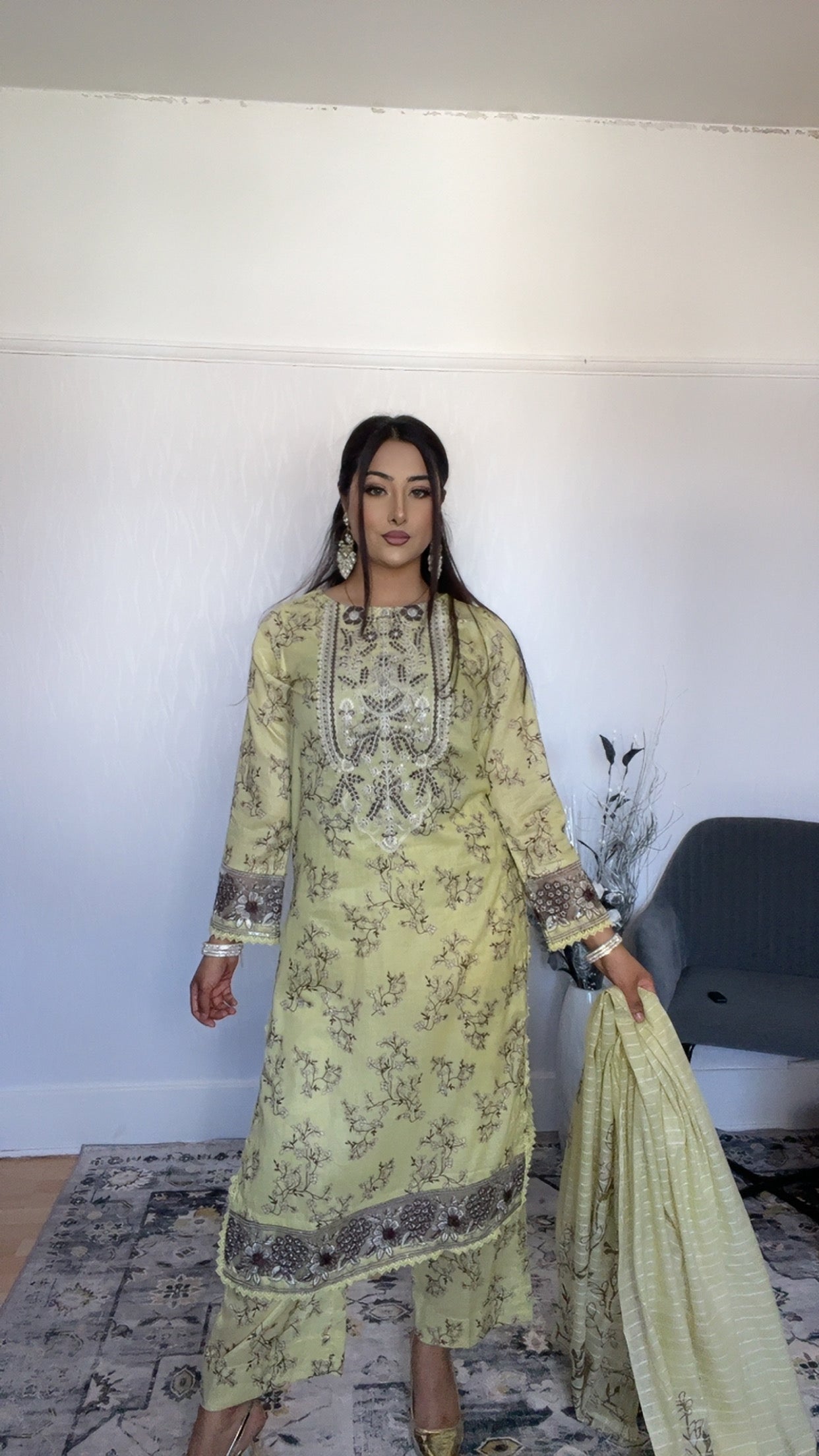 Iznik Inspired Summer/Spring Lawn- Lime Yellow Floral