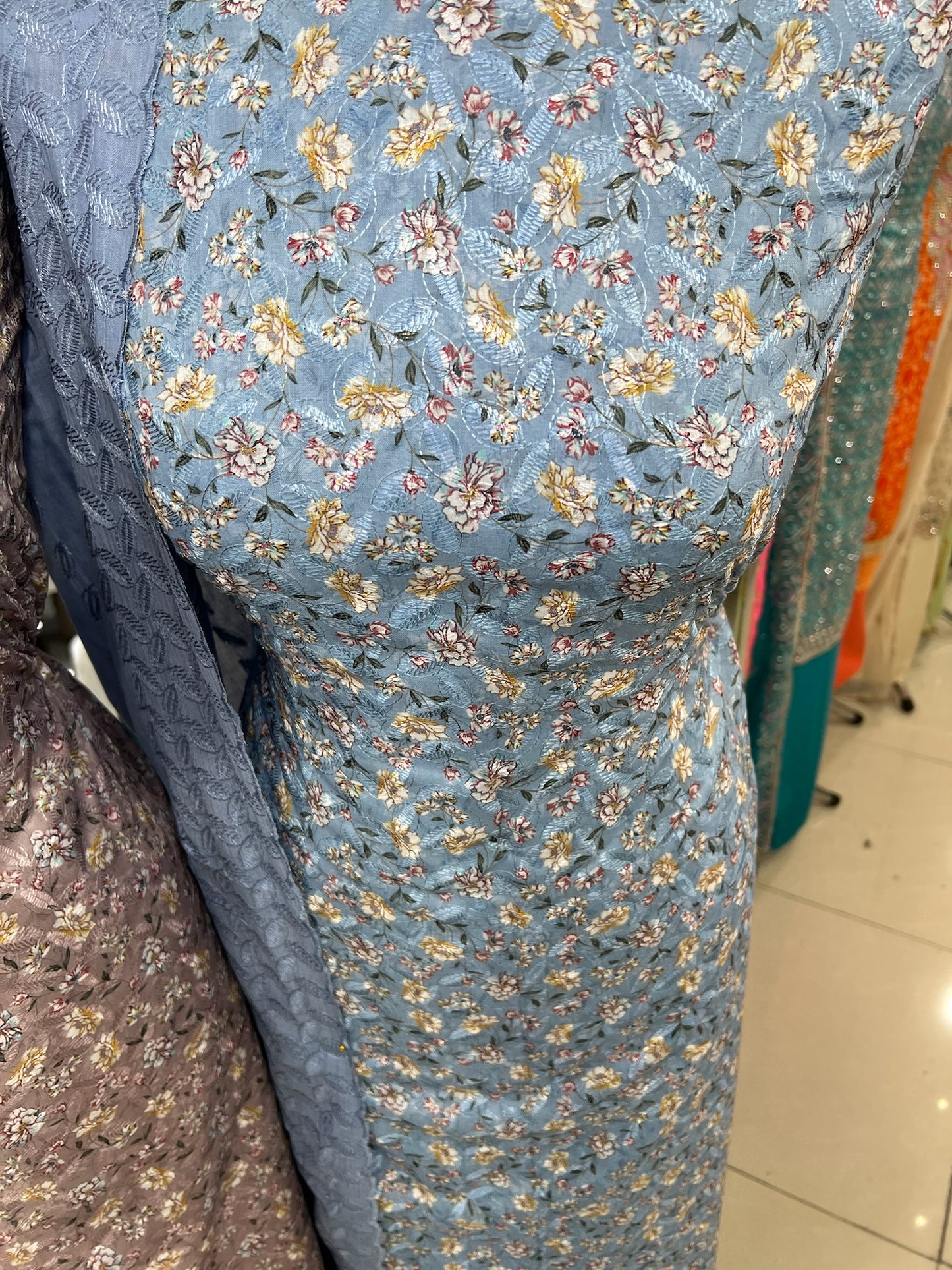 Digital Floral Print Chikankari Cotton Lawn