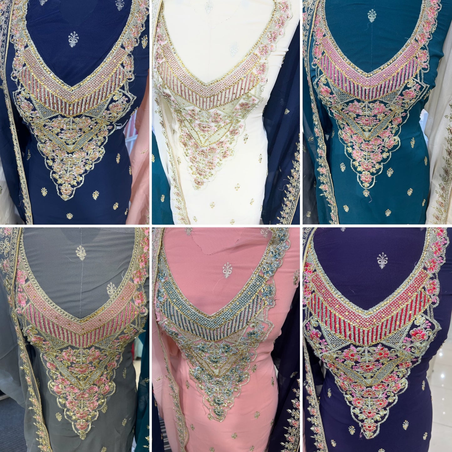 Georgette Neckline Embroidered