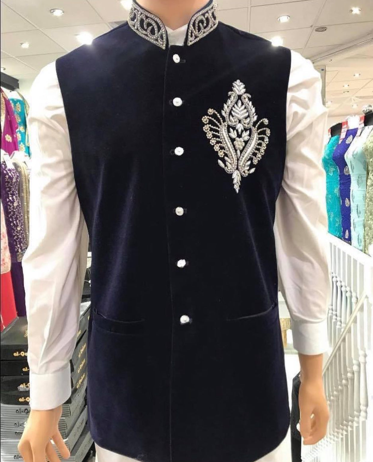 Velvet Boys Waistcoat Navy Embroidered Fancy