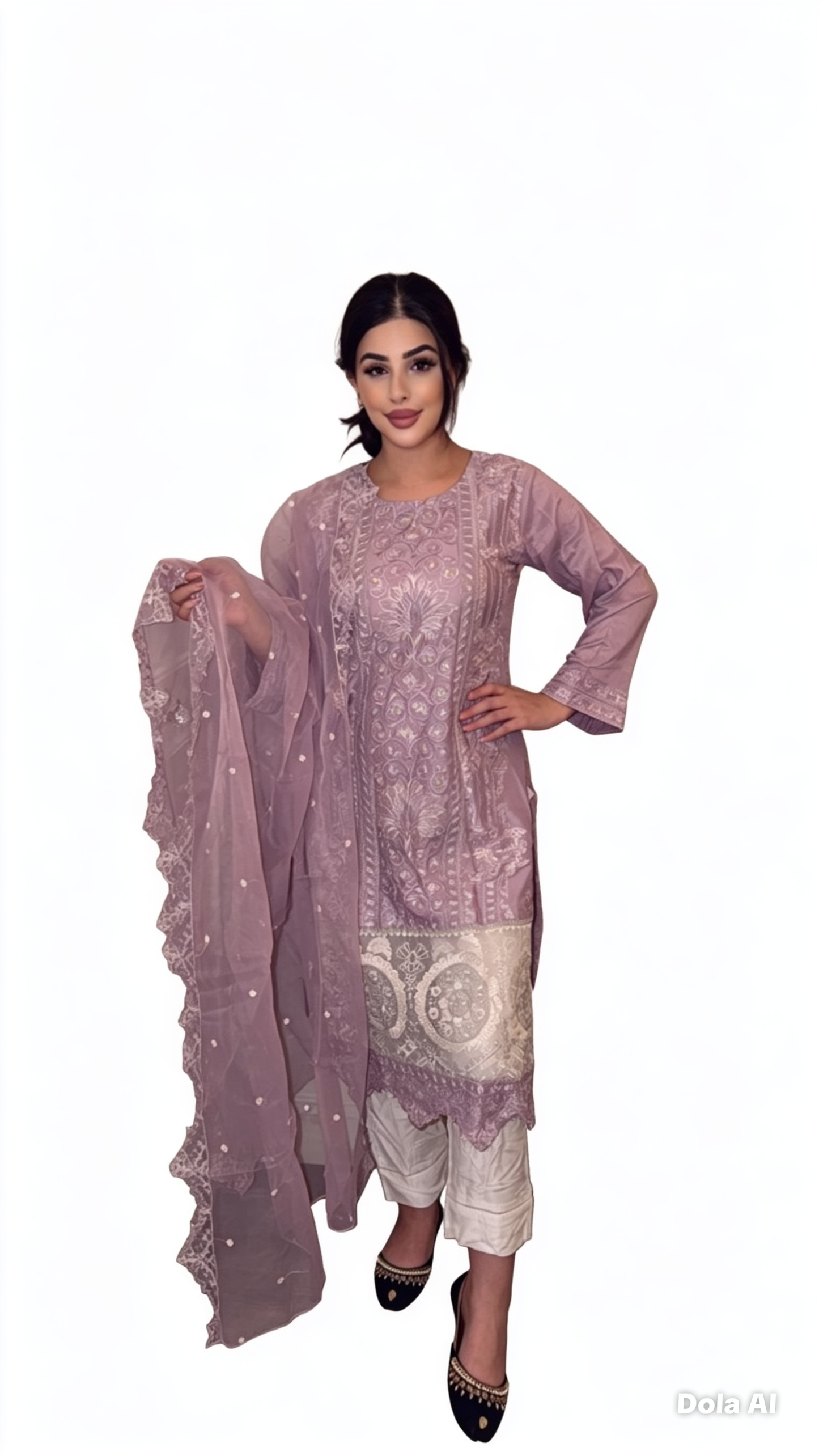 Lilac Viscose Readymade Embroidered Suit