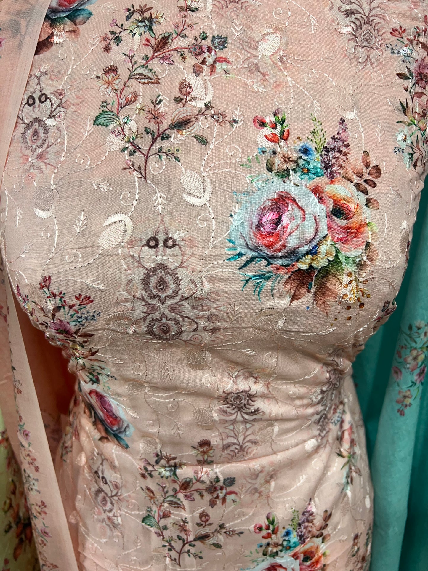 Digital Print Embroidered Cotton