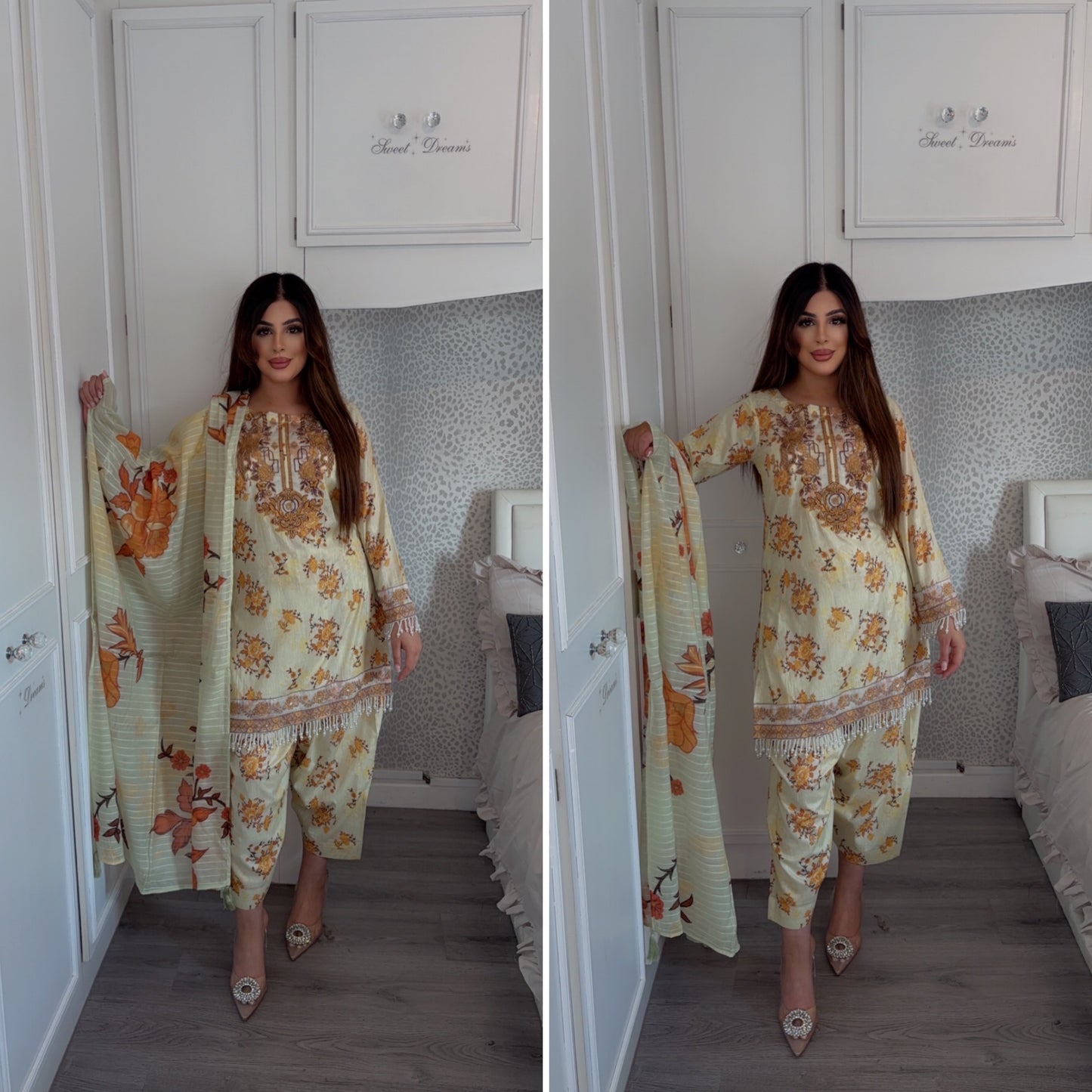 Farashy Shalwar Iznik Inspired Summer/Spring Lawn- Buttermilk Yellow Floral