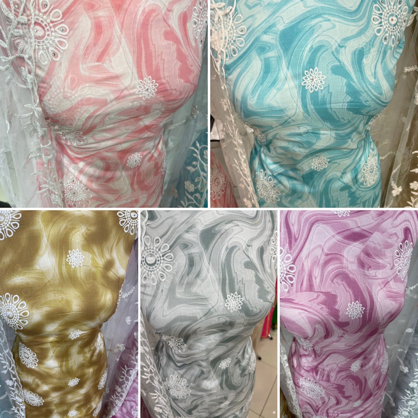 CONTRAST EMBROIDERED COTTON WITH NET DUPATTA