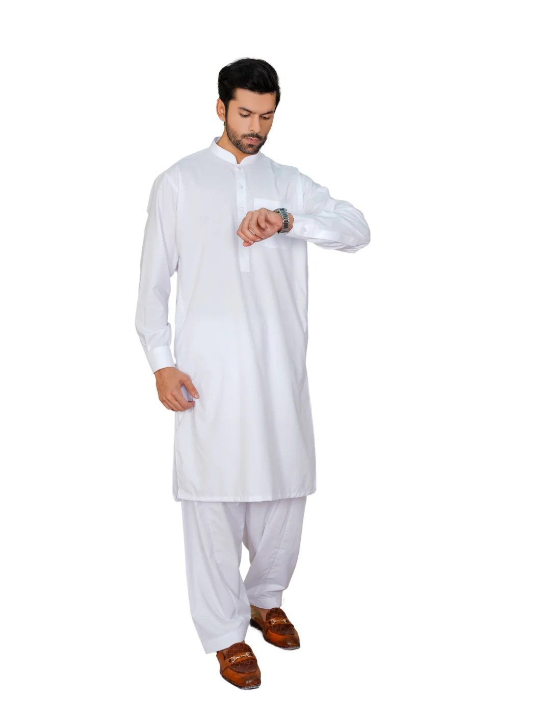 Al-Qaisar Men’s Plain Shalwar Kameez Wash And Wear Premium Quailty Fabric WHITE