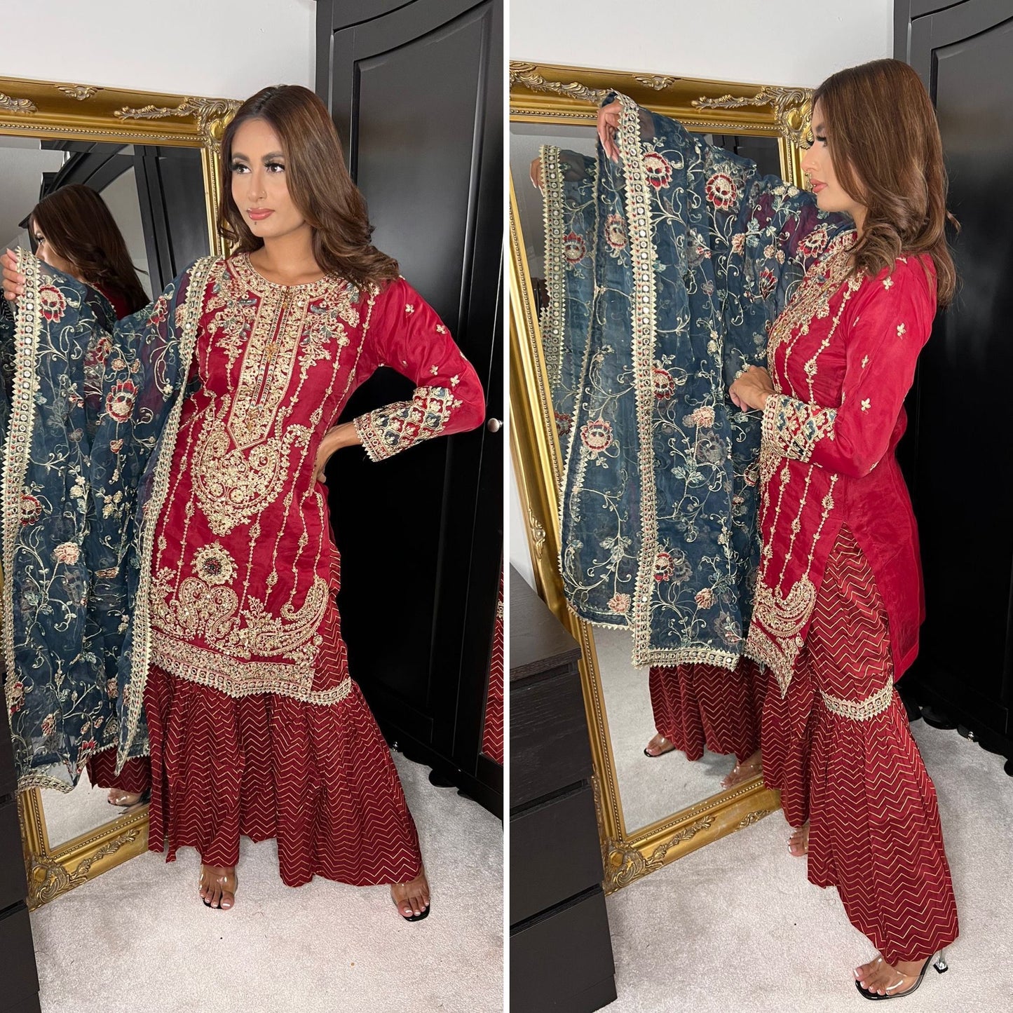 Red Organza Gharara Suit