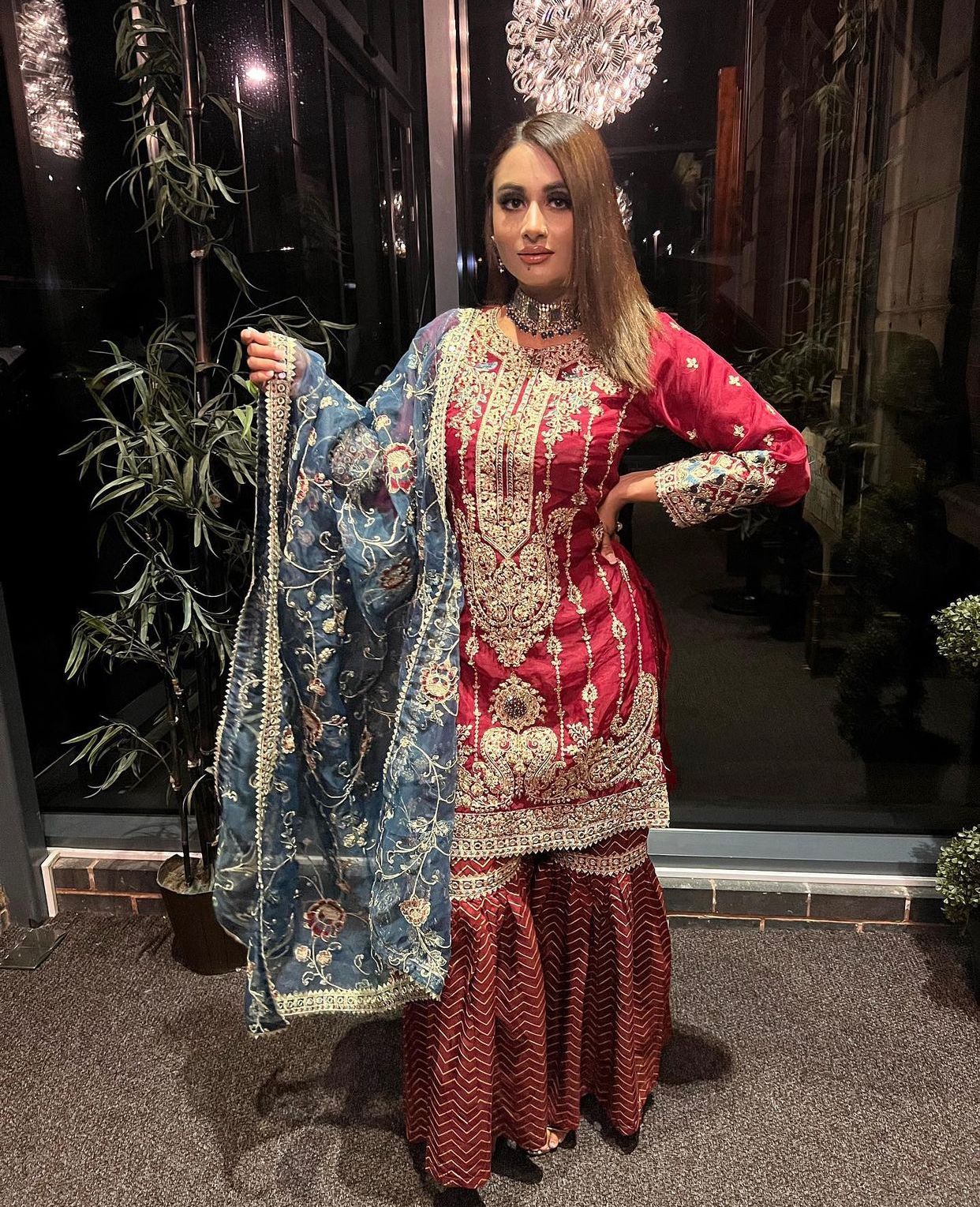 Red Organza Gharara Suit