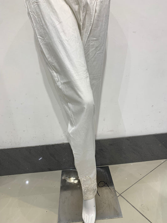 Women's White Cotton Trouser