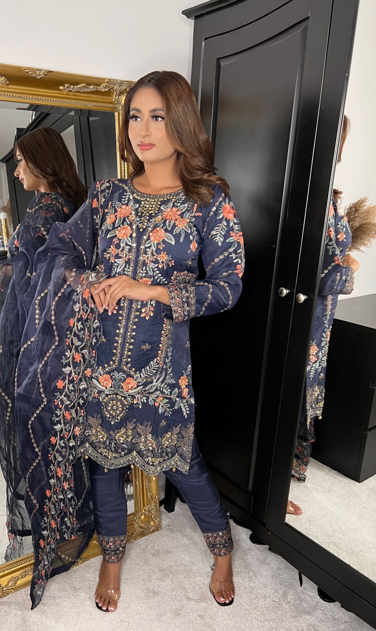 Navy Organza Party Wear