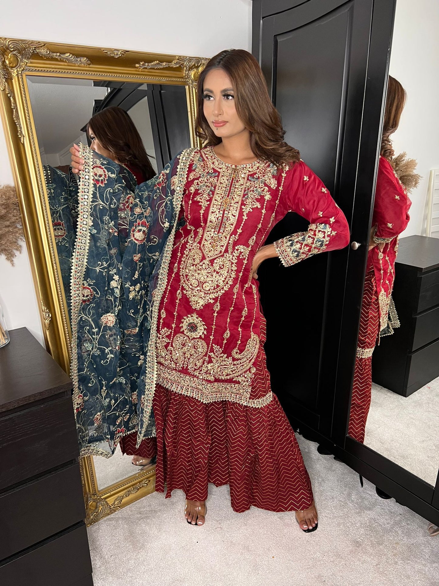 Red Organza Gharara Suit