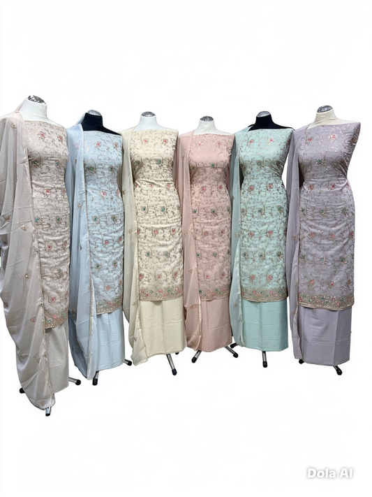 Georgette Suits with Thread Embroidery & Embellishments