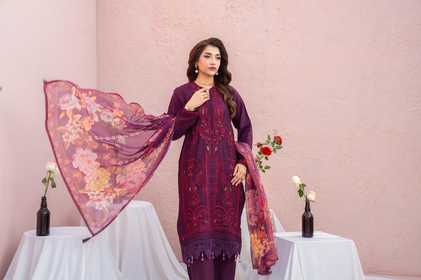 Maria B Inspired Thread Embroidered Luxury Viscose Suit Readymade