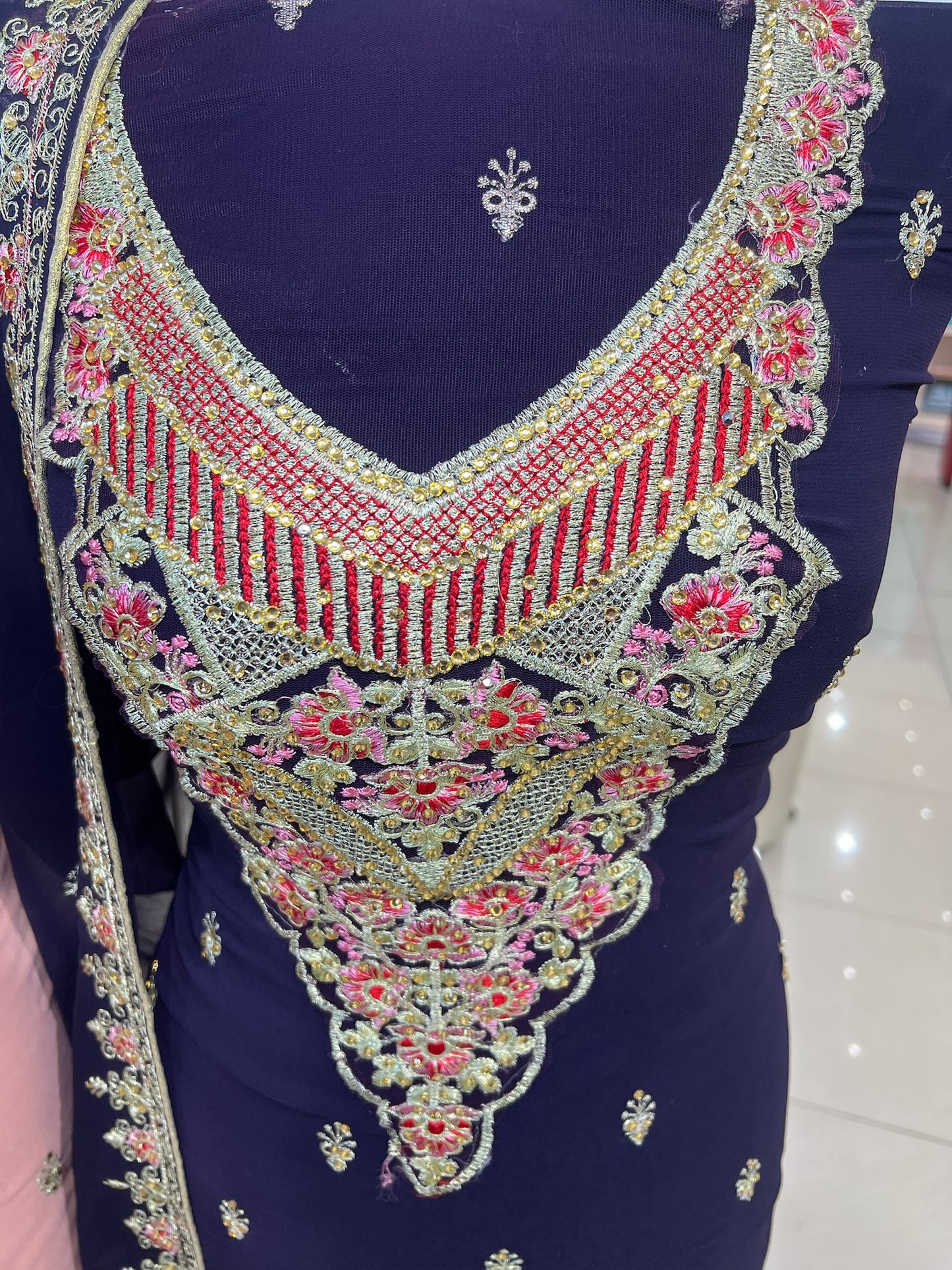 Georgette Neckline Embroidered