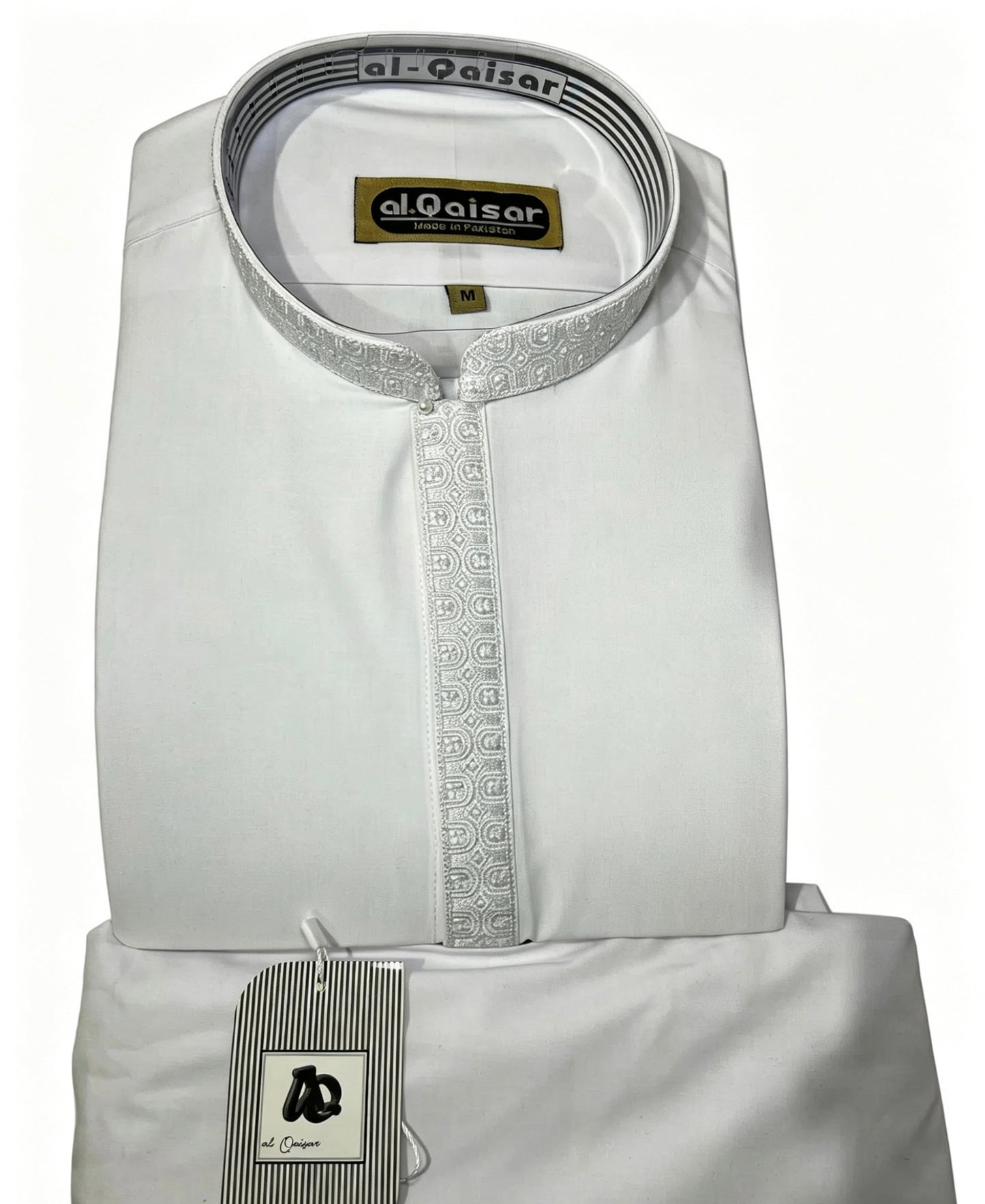 Al-Qaisar Men’s Embroidered Kurta Trouser/Trouser Kameez WHITE