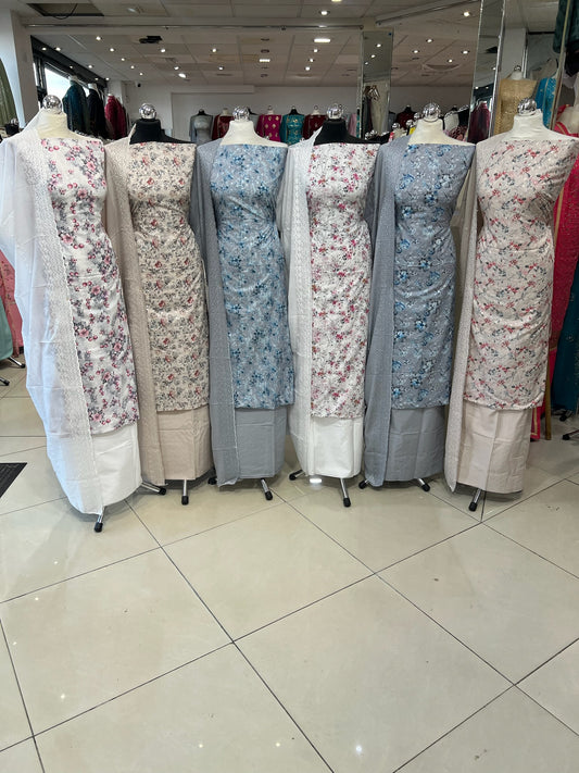 Embroidered Digital Floral Print Cotton
