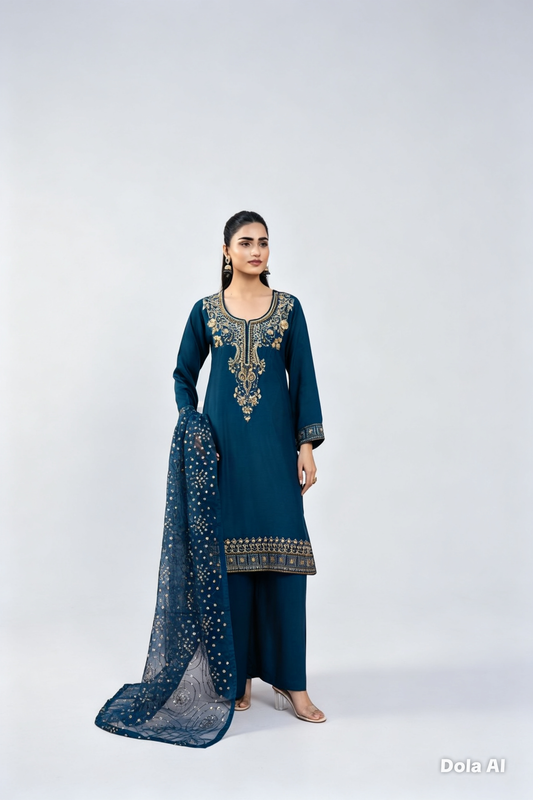 Shantly by Baroque Inspired Luxury Viscose Suit with Embroidered Scarf