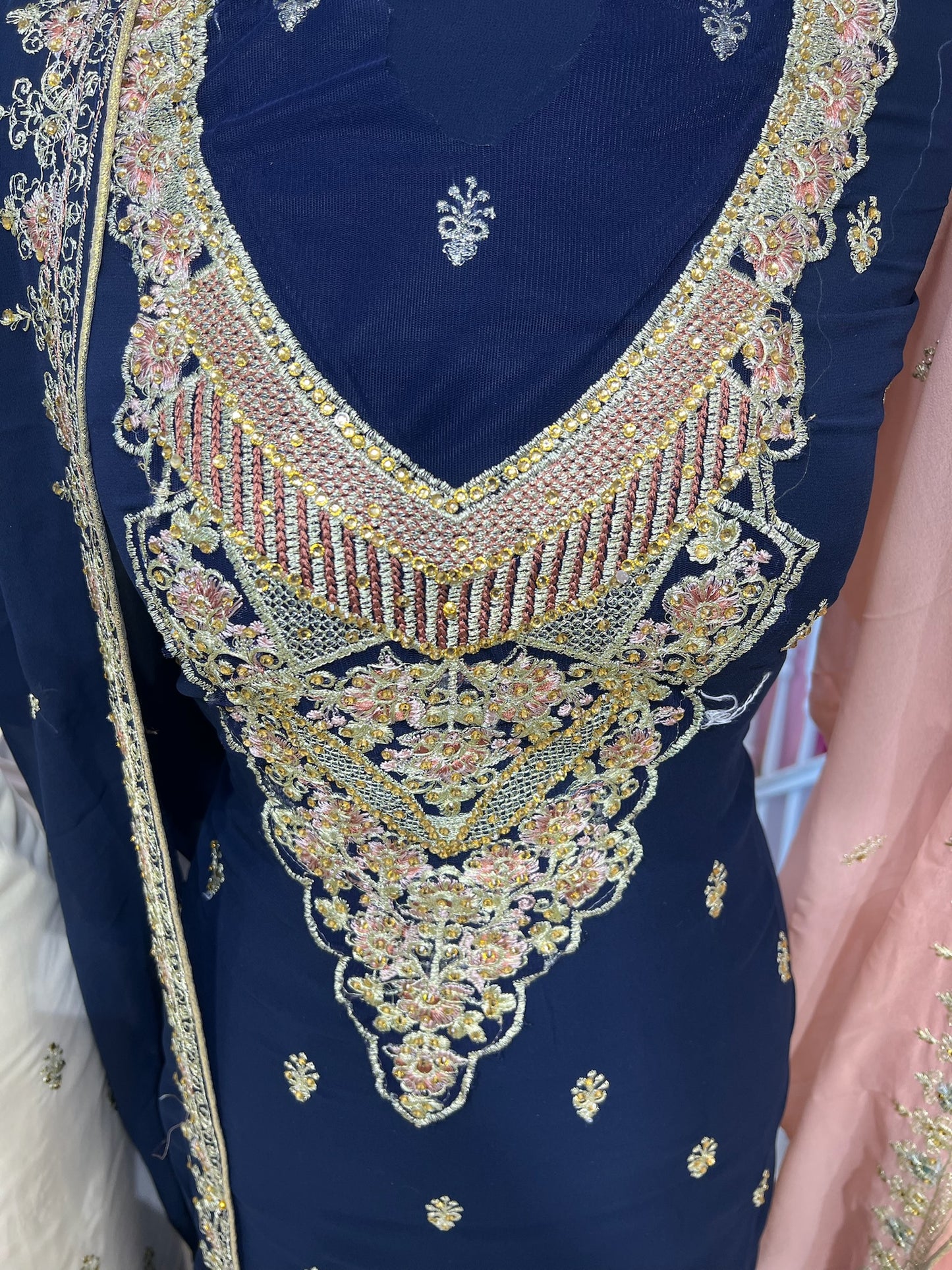 Georgette Neckline Embroidered