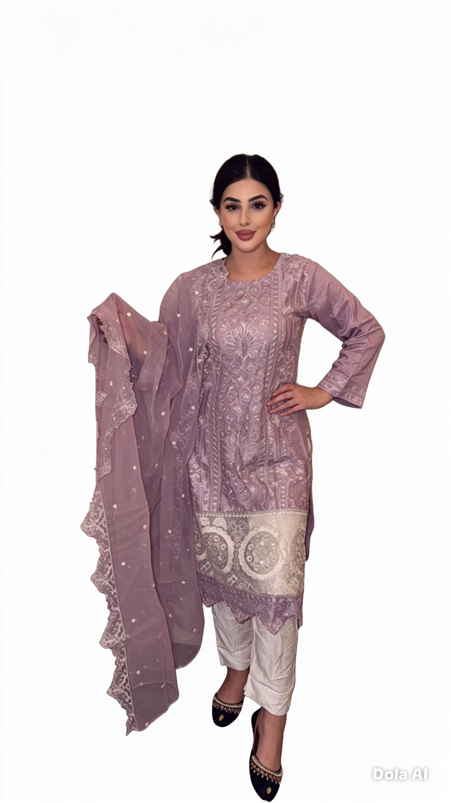 Lilac Viscose Readymade Embroidered Suit