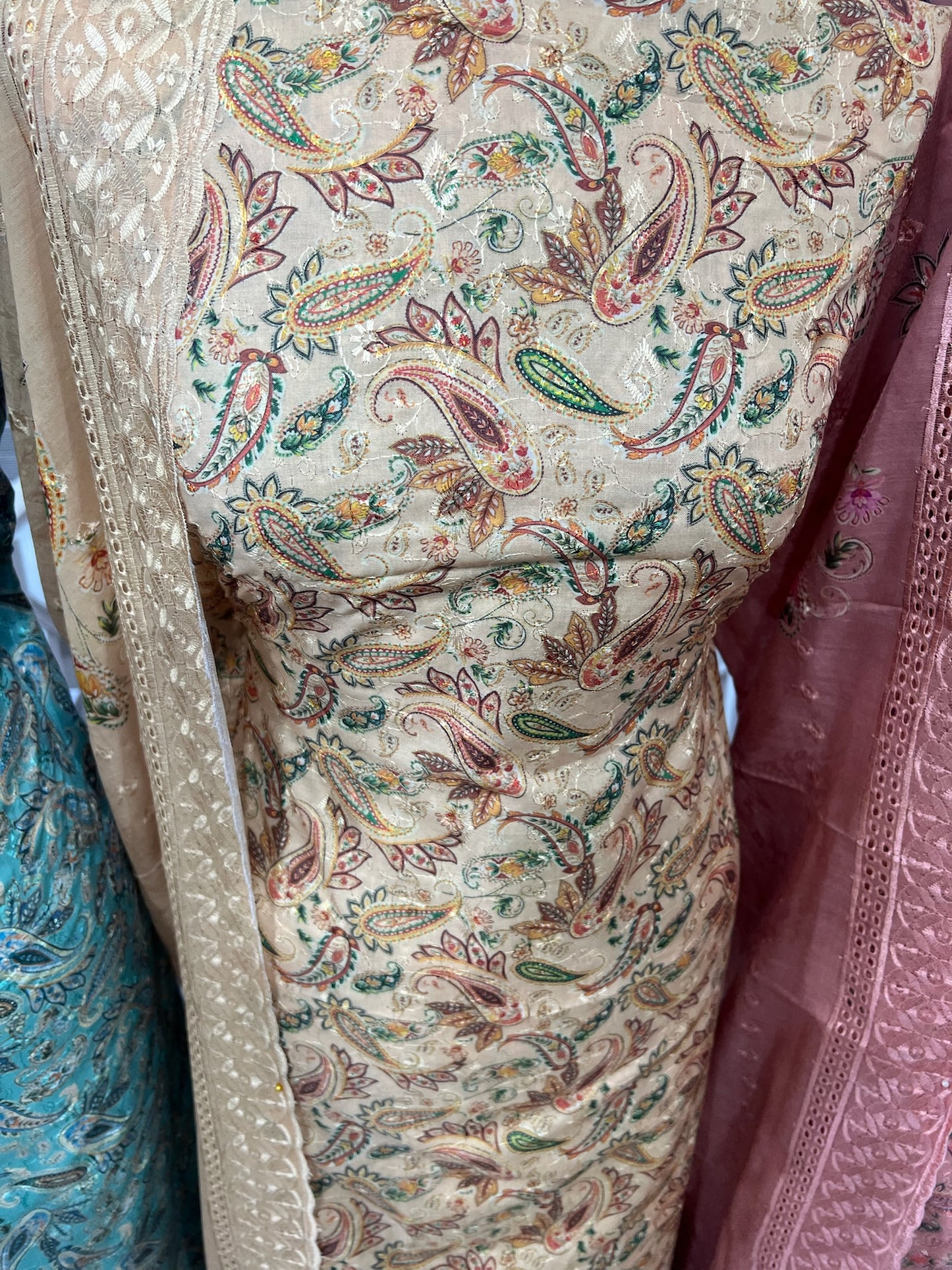 Paisley Embroidered Chikankari Cotton Suit