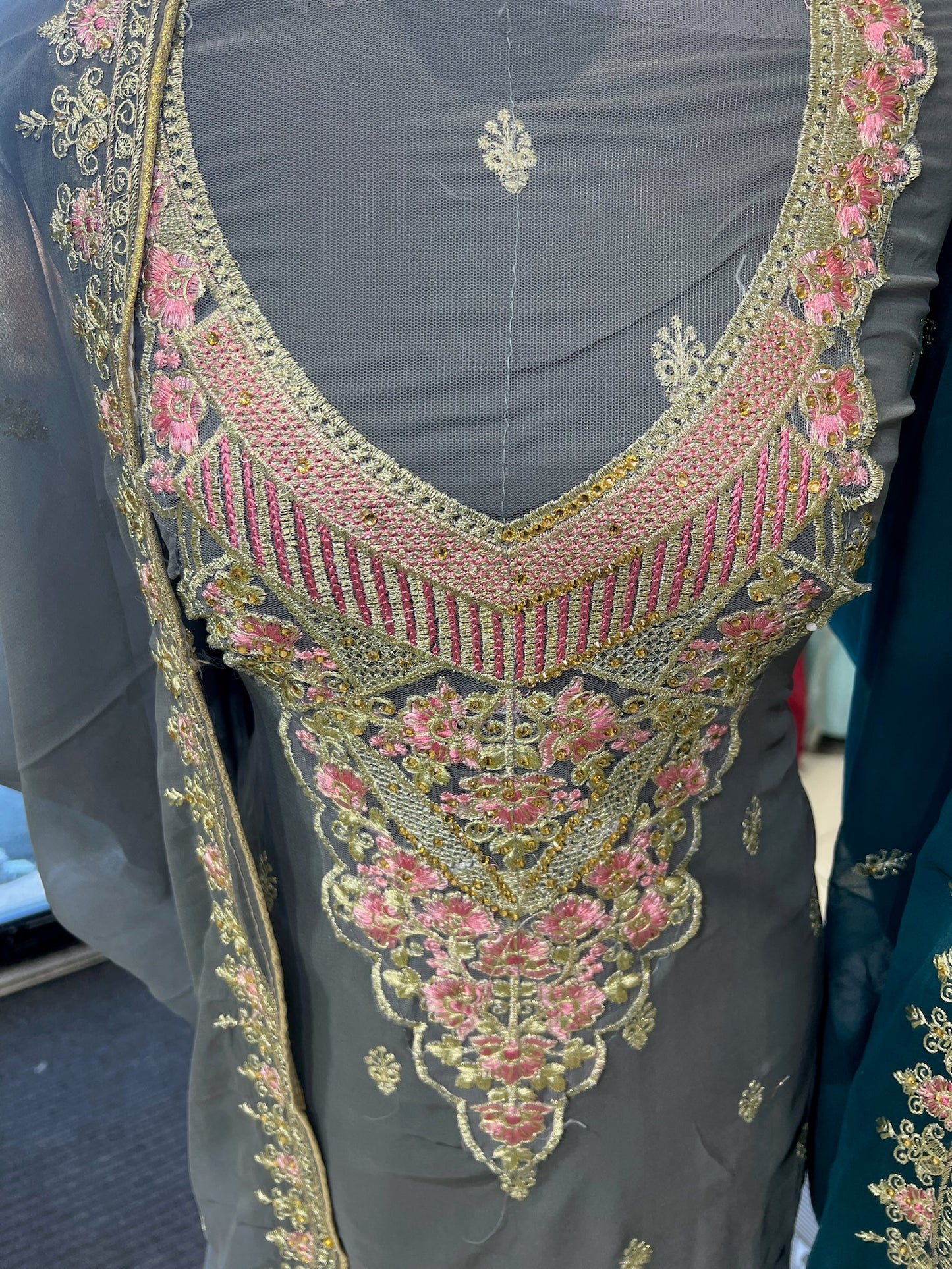 Georgette Neckline Embroidered