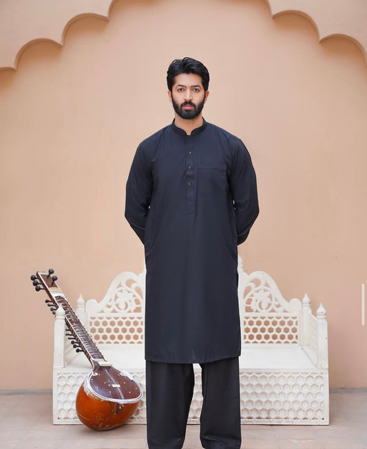 Al-Qaisar Men’s Plain Shalwar kameez BLACK