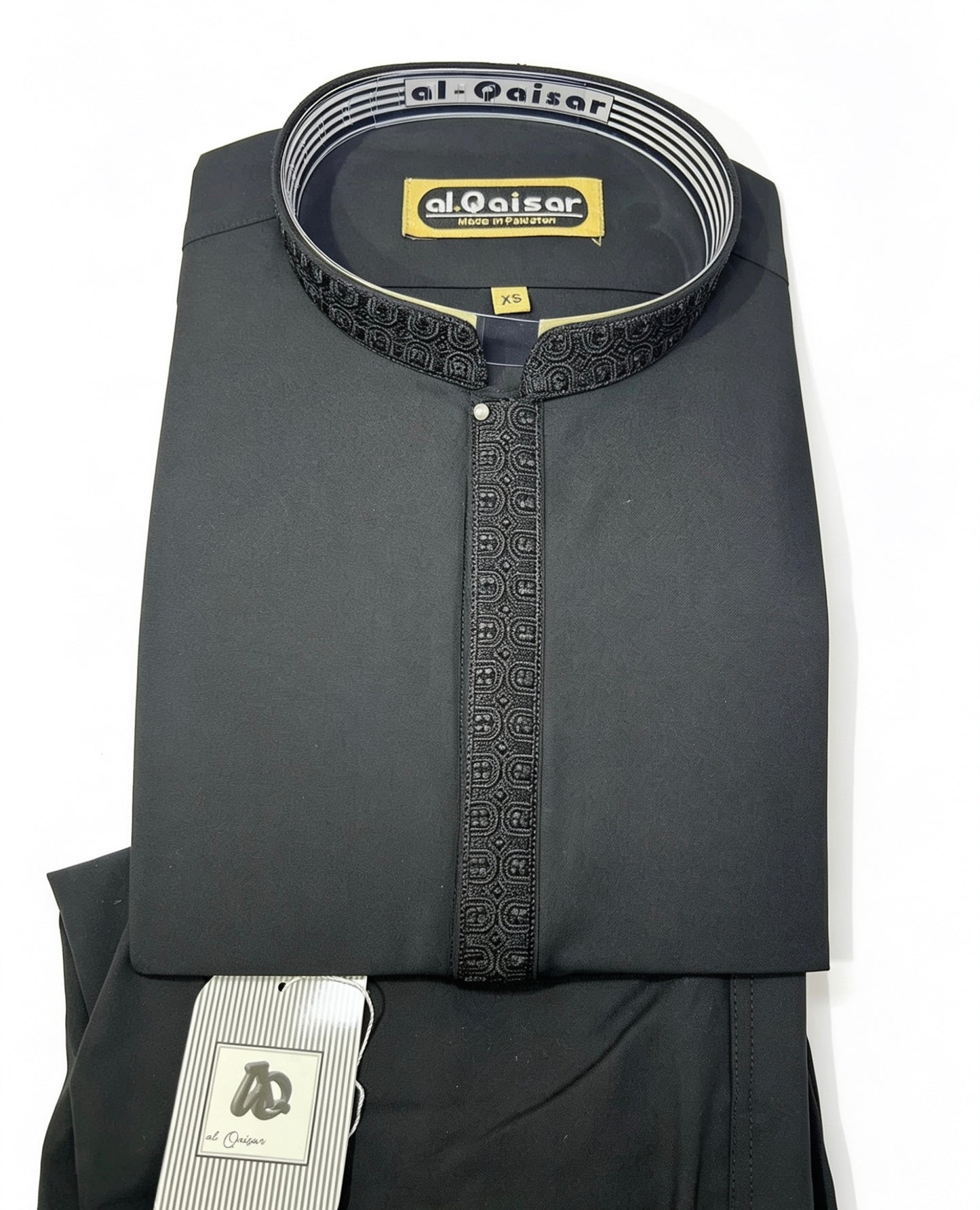 Al-Qaisar Men’s Embroidered Kurta Trouser/Trouser Kameez BLACK
