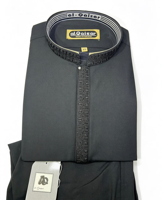 Al-Qaisar Men’s Embroidered Kurta Trouser/Trouser Kameez BLACK