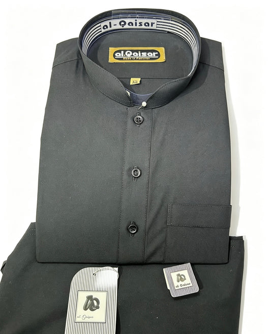 Al-Qaisar Men’s Plain Kurta Trouser/Trouser Kameez BLACK
