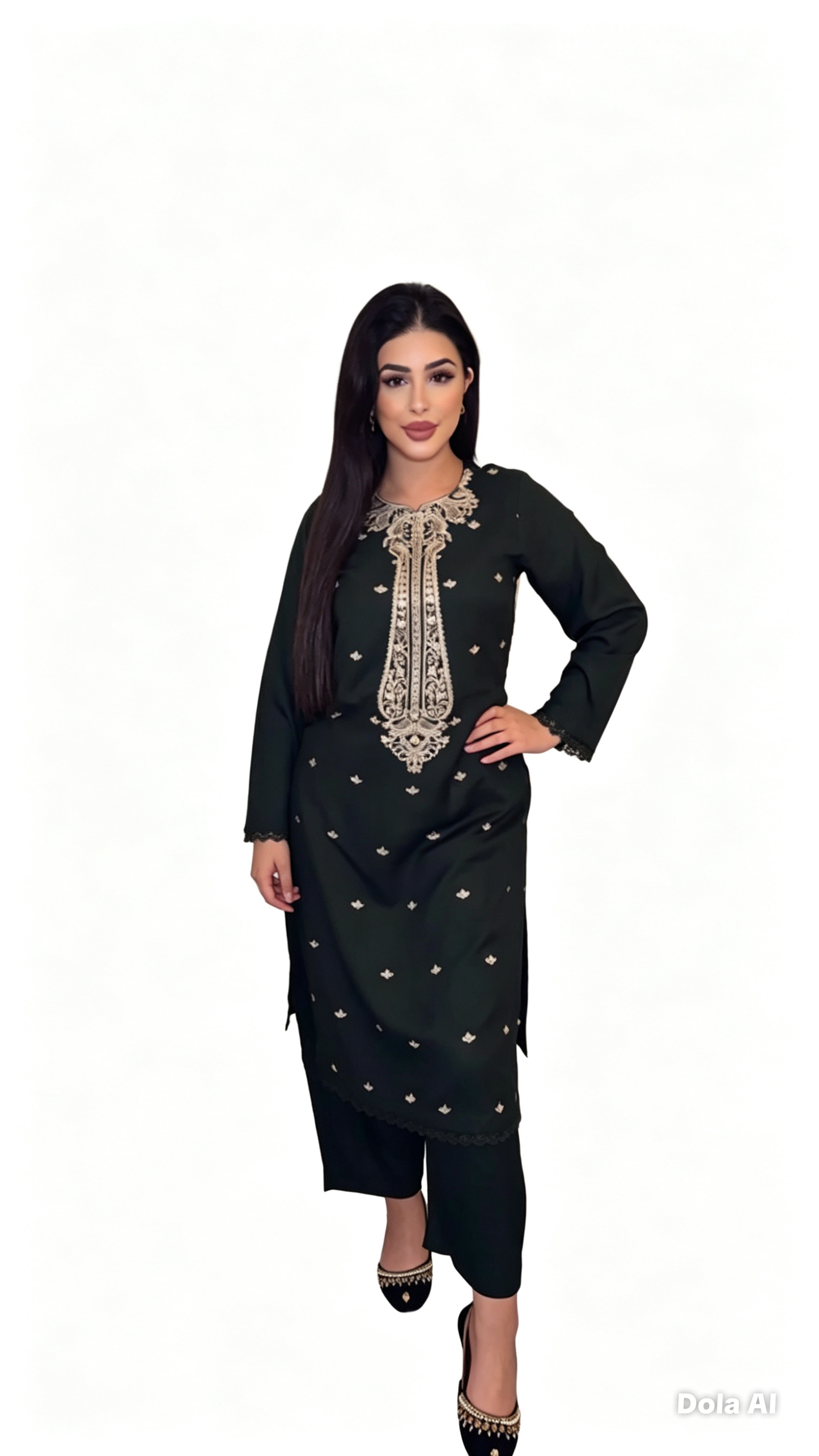 Bottle Green Dhanak Embroidered Readymade