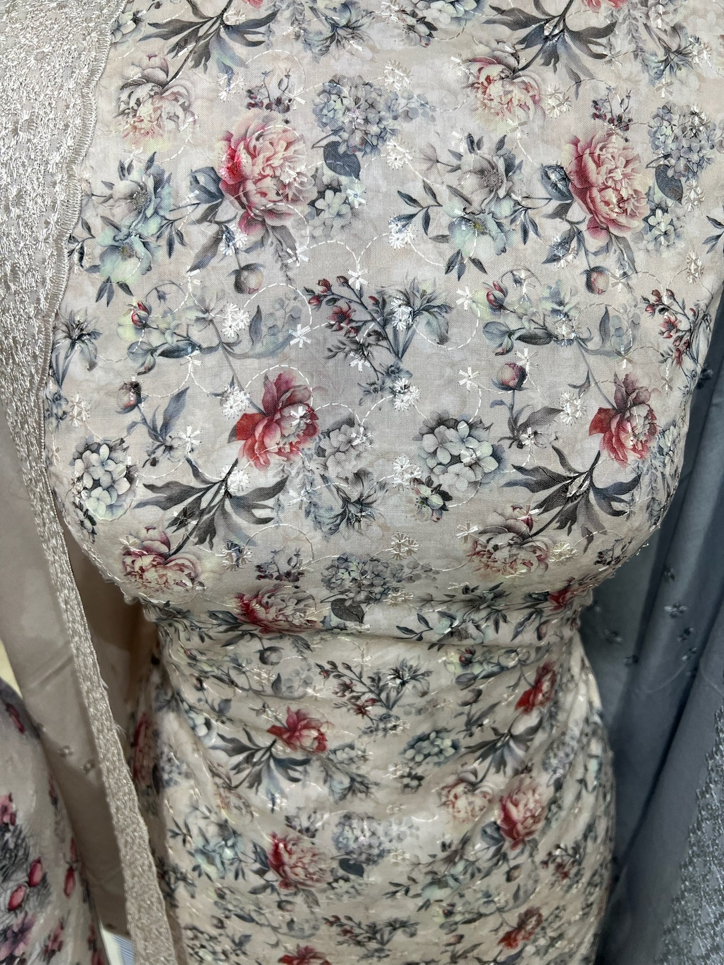 Floral Embroidered Digital Print Cotton