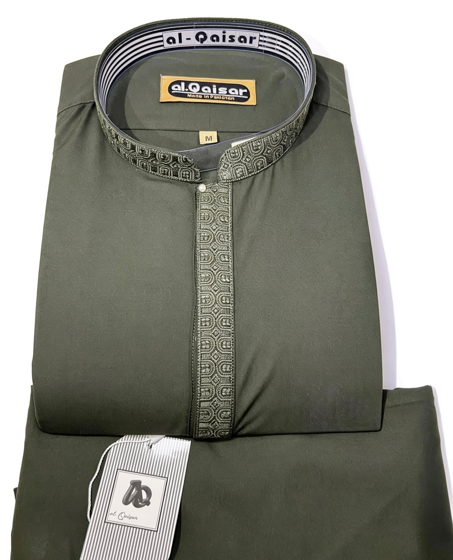 Al-Qaisar Men’s Embroidered Kurta Trouser/Trouser Kameez GREEN