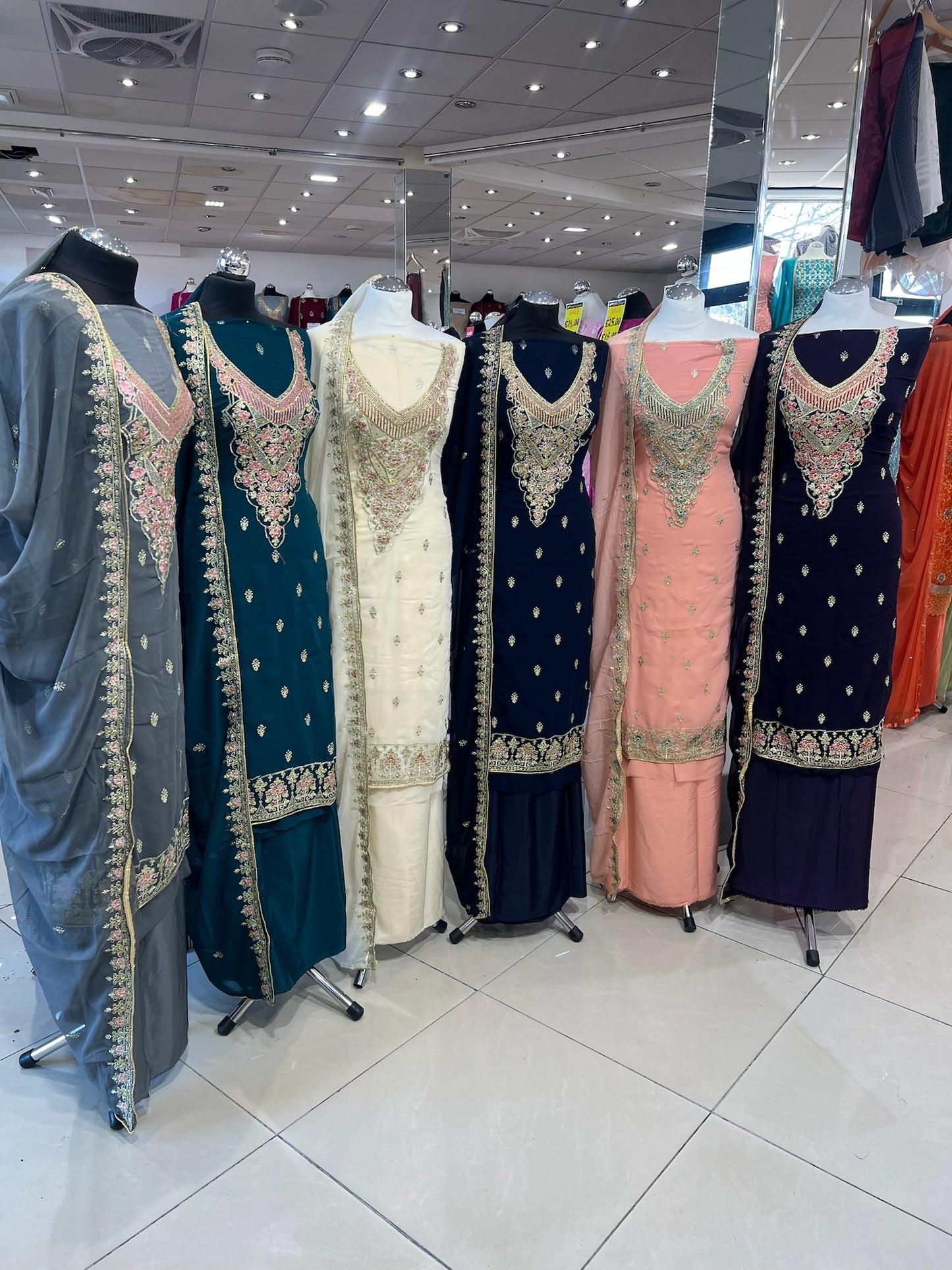 Georgette Neckline Embroidered