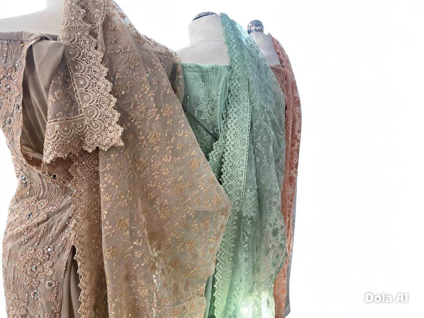 Party‑Wear Net Suits with Lace & Thread‑Embroidered Dupatta