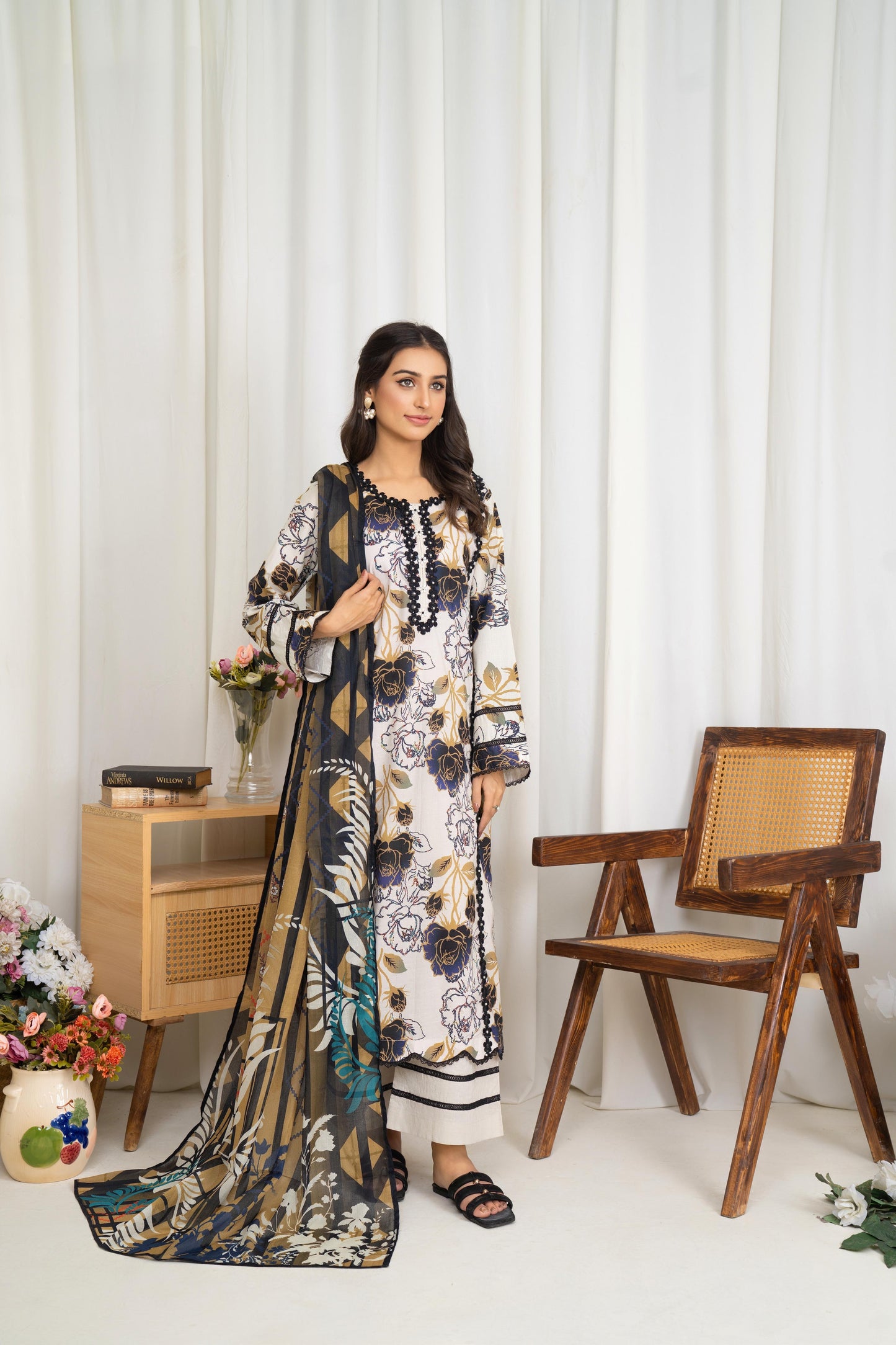 Digital Print Lawn with Embroidery Readymade Suit