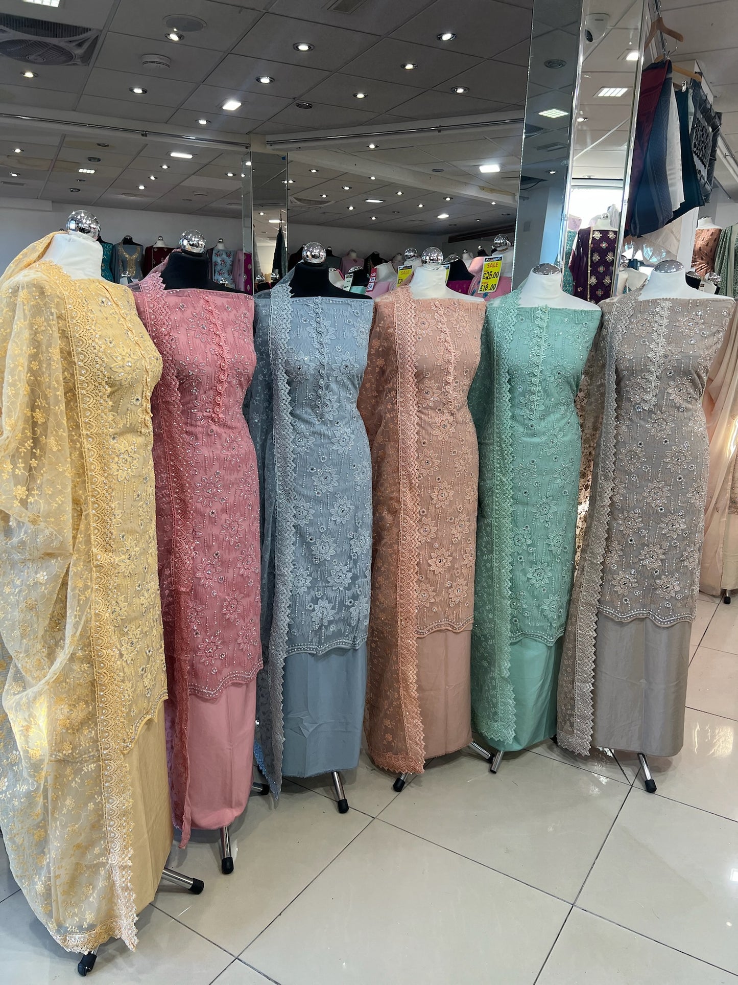 Party‑Wear Net Suits with Lace & Thread‑Embroidered Dupatta