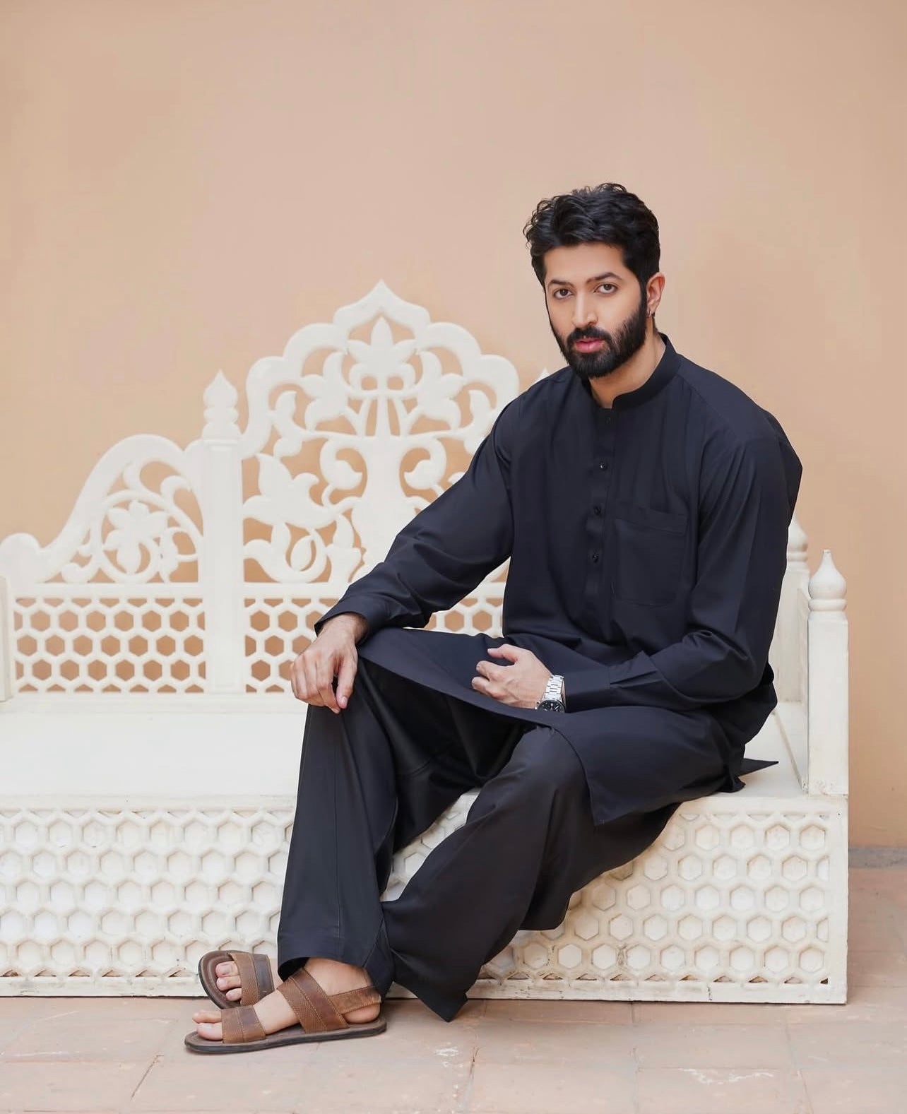 Al-Qaisar Men’s Plain Shalwar kameez BLACK
