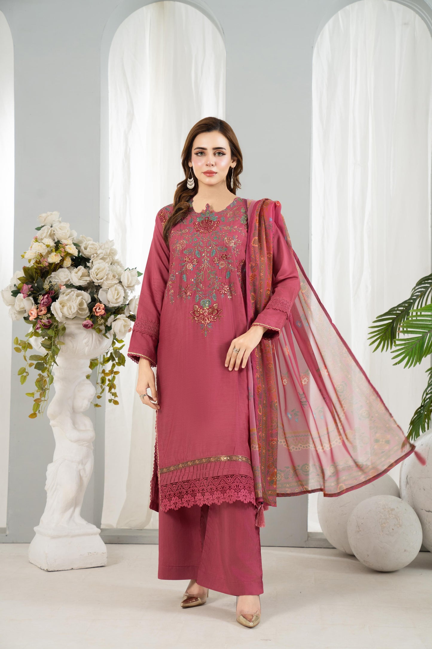 Maria B Inspired Thread‑Embroidered Luxury Viscose Suit