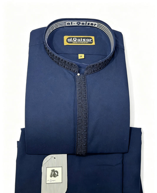 Al-Qaisar Men’s Embroidered Kurta Trouser/Trouser Kameez NAVY