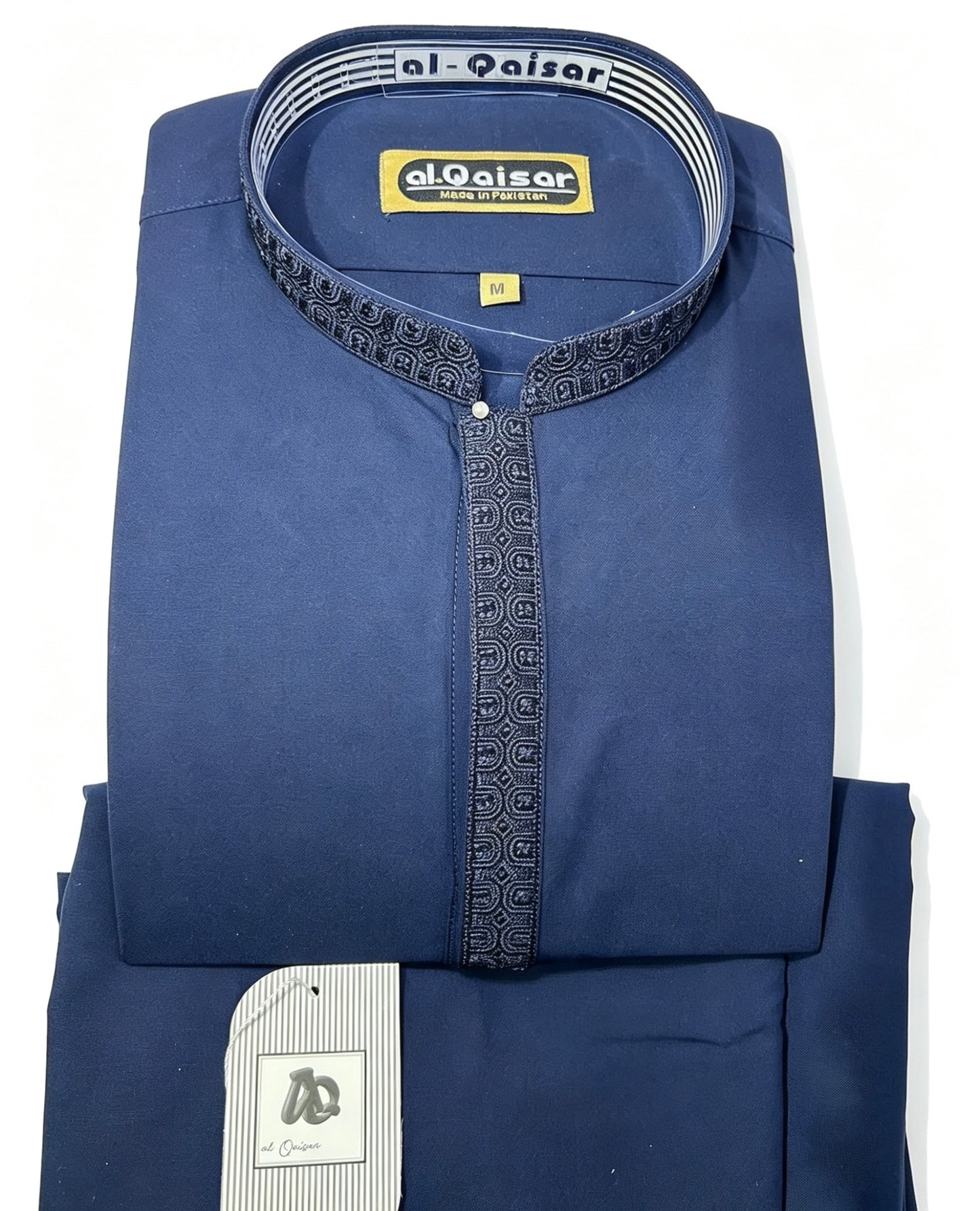 Al-Qaisar Men’s Embroidered Kurta Trouser/Trouser Kameez NAVY