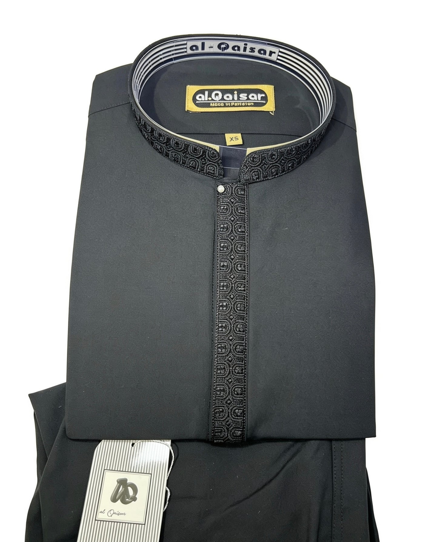 Al-Qaisar Men’s Embroidered Kurta Trouser/Trouser Kameez BLACK
