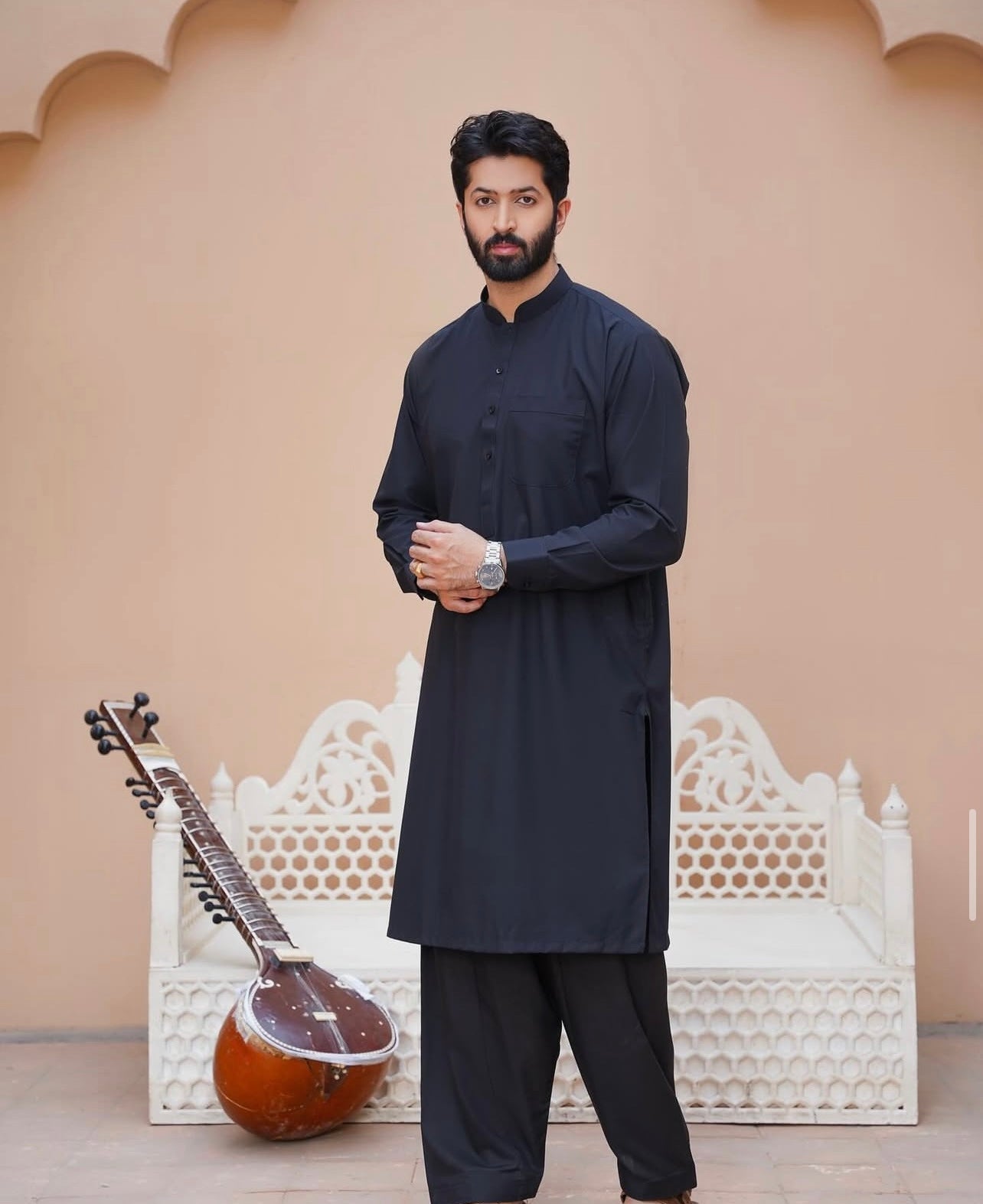 Al-Qaisar Men’s Plain Shalwar kameez BLACK