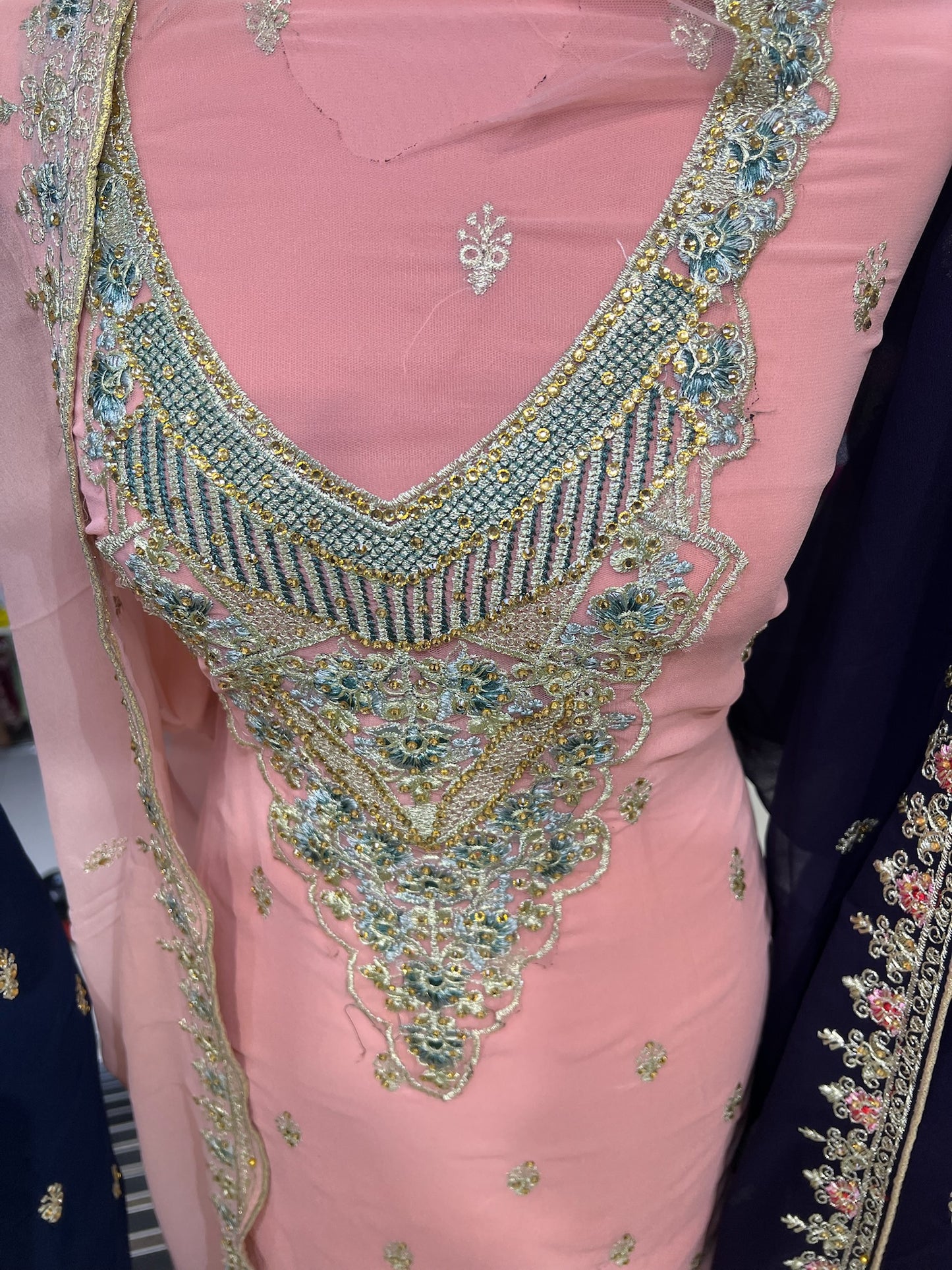 Georgette Neckline Embroidered
