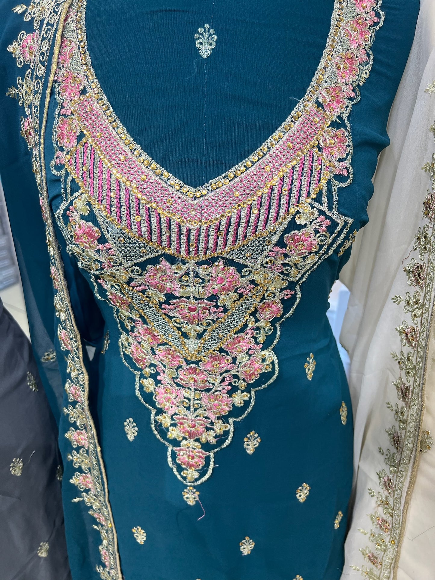 Georgette Neckline Embroidered