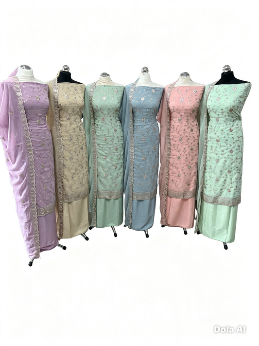 Embroidered Georgette — Thread Embroidery & Cutwork Dupatta