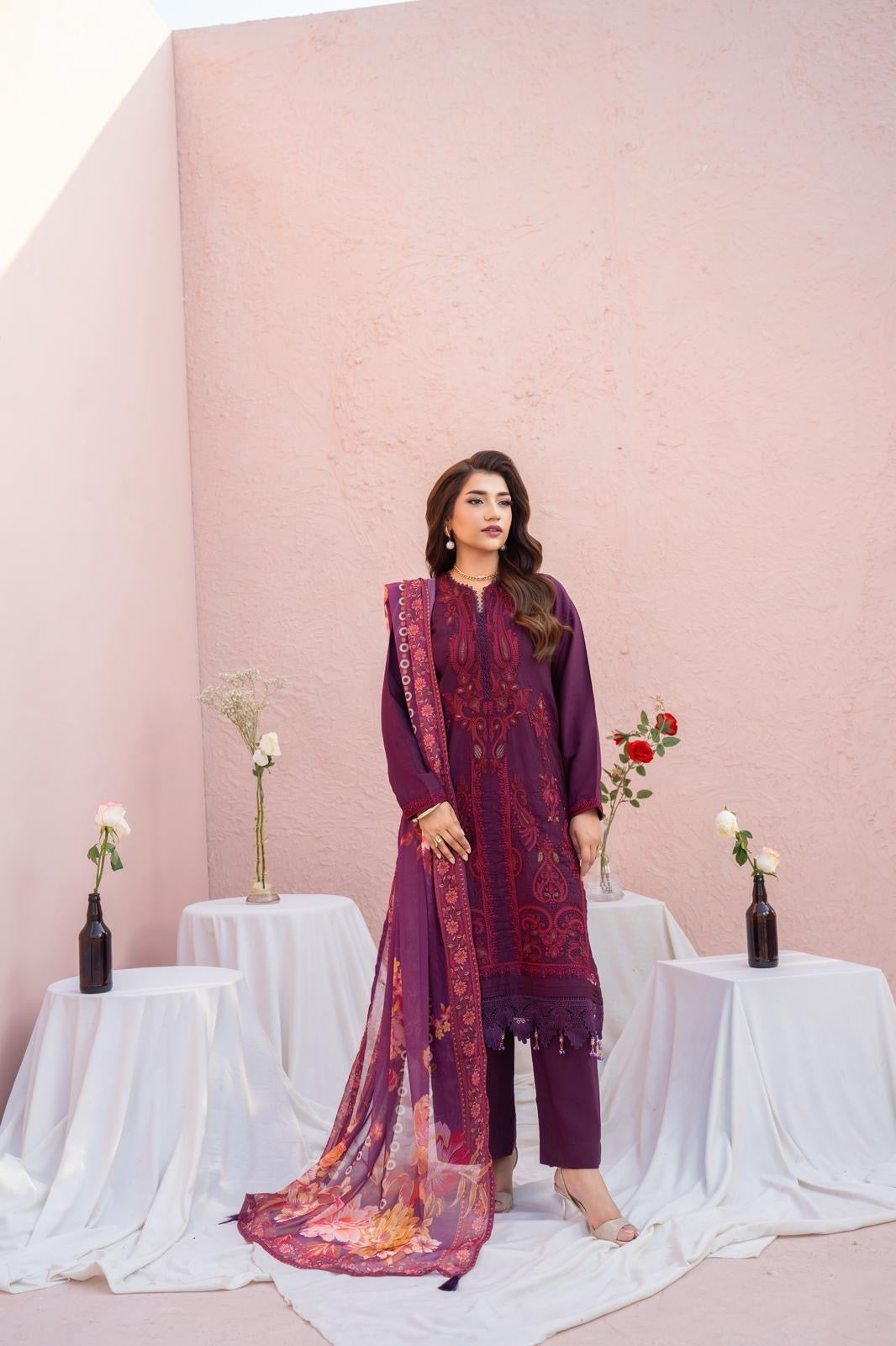 Maria B Inspired Thread Embroidered Luxury Viscose Suit Readymade
