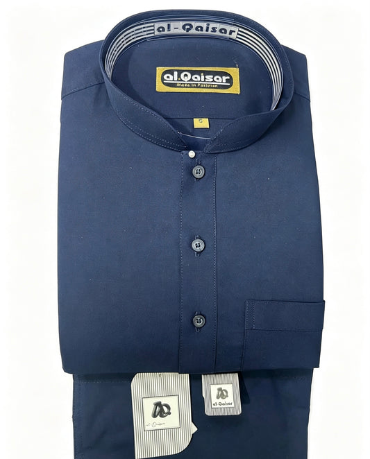 Al-Qaisar Men’s Plain Kurta Trouser/Trouser Kameez NAVY