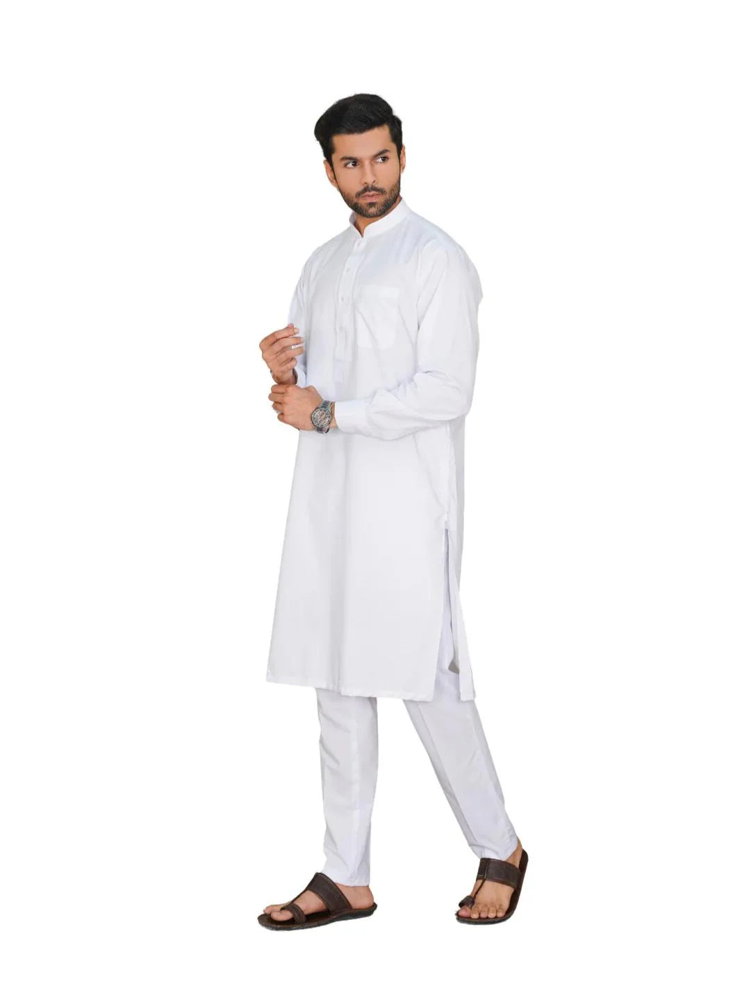 Al-Qaisar Men’s Plain Kurta Trouser Wash And Wear Premium Quailty Fabric WHITE